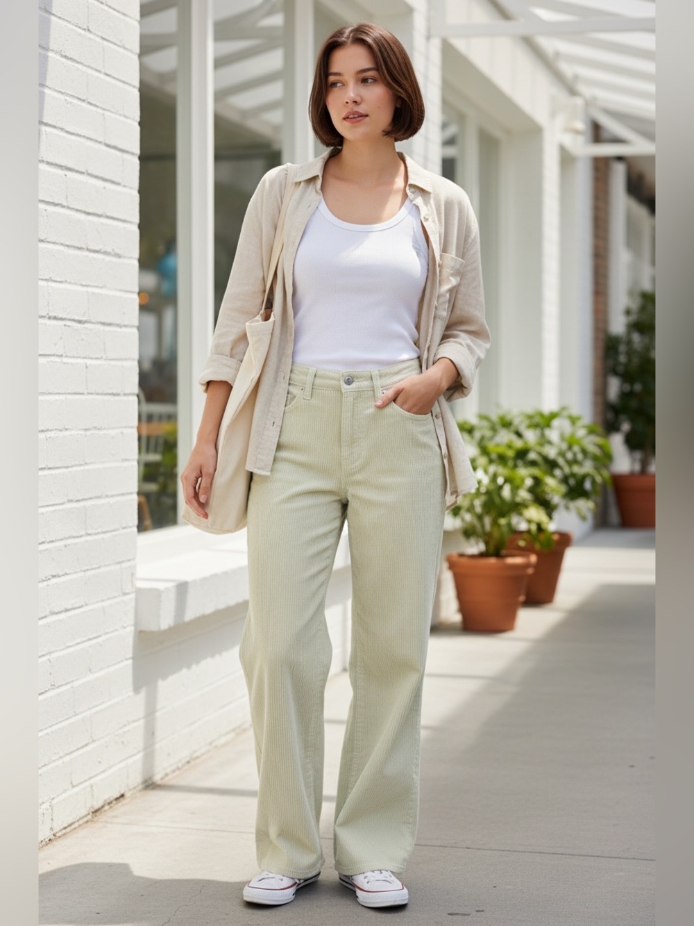 Pacsun Light Sage Green Courduroy Wide Leg Pants Size 25 Retro Coastal 90's
